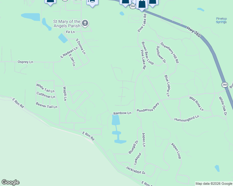 map of restaurants, bars, coffee shops, grocery stores, and more near 2844 Loma Linda Drive in Pinetop-Lakeside