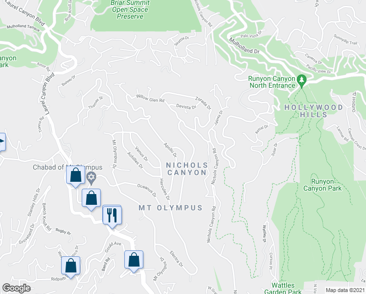 map of restaurants, bars, coffee shops, grocery stores, and more near in Los Angeles