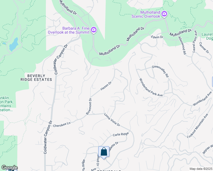 map of restaurants, bars, coffee shops, grocery stores, and more near Hazen Drive in Los Angeles