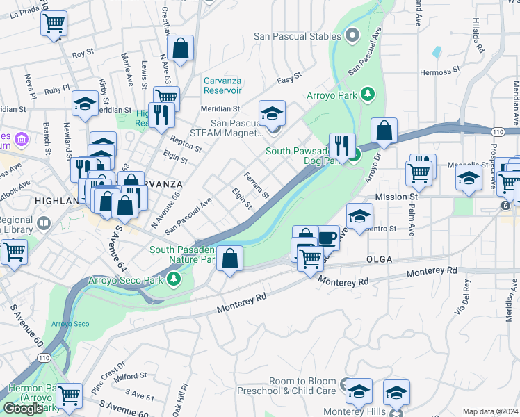 map of restaurants, bars, coffee shops, grocery stores, and more near 101 Bridewell Street in Los Angeles
