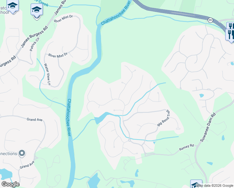 map of restaurants, bars, coffee shops, grocery stores, and more near 6018 Eagle Rest Trail Northwest in Sugar Hill
