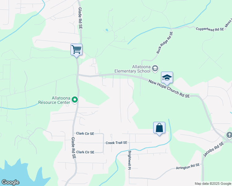 map of restaurants, bars, coffee shops, grocery stores, and more near 6637 Oak Farm Drive Southeast in Acworth