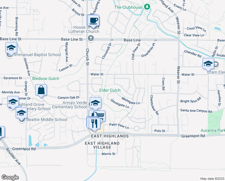 map of restaurants, bars, coffee shops, grocery stores, and more near 29086 Whitegate Lane in Highland