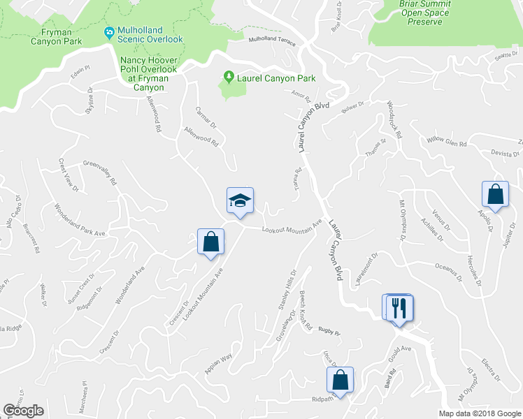 map of restaurants, bars, coffee shops, grocery stores, and more near 2435 Horse Shoe Canyon Road in Los Angeles