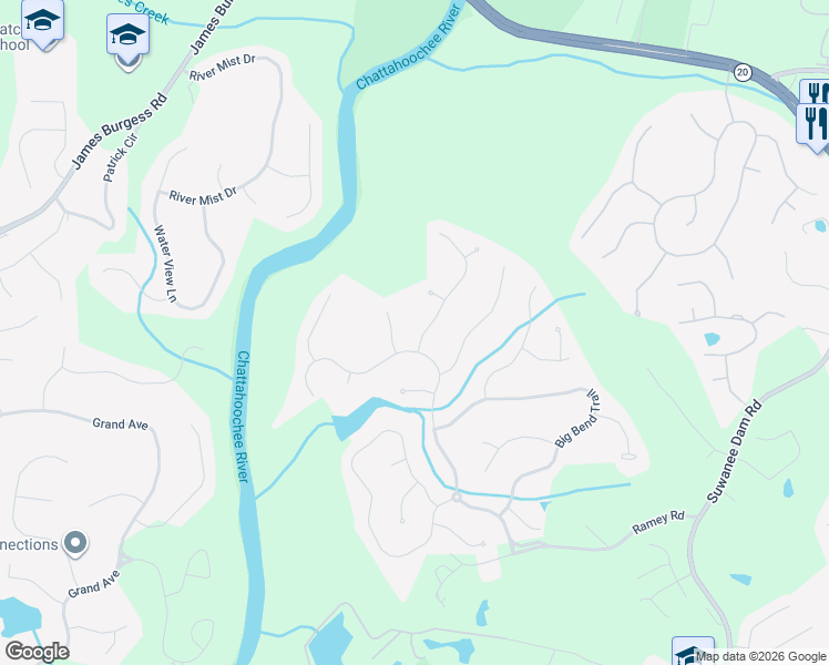 map of restaurants, bars, coffee shops, grocery stores, and more near 6018 Eagle Rest Trail Northwest in Sugar Hill