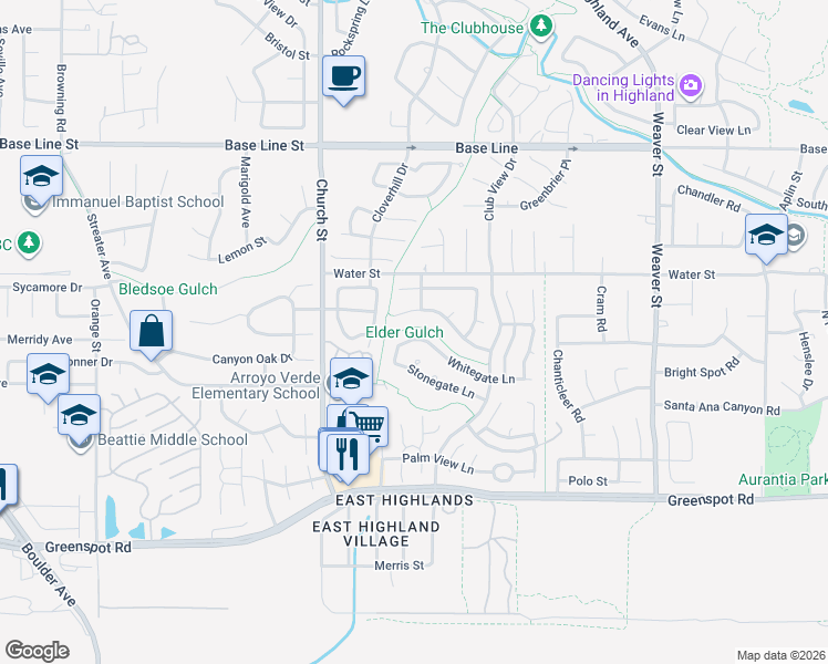 map of restaurants, bars, coffee shops, grocery stores, and more near 29086 Whitegate Lane in Highland