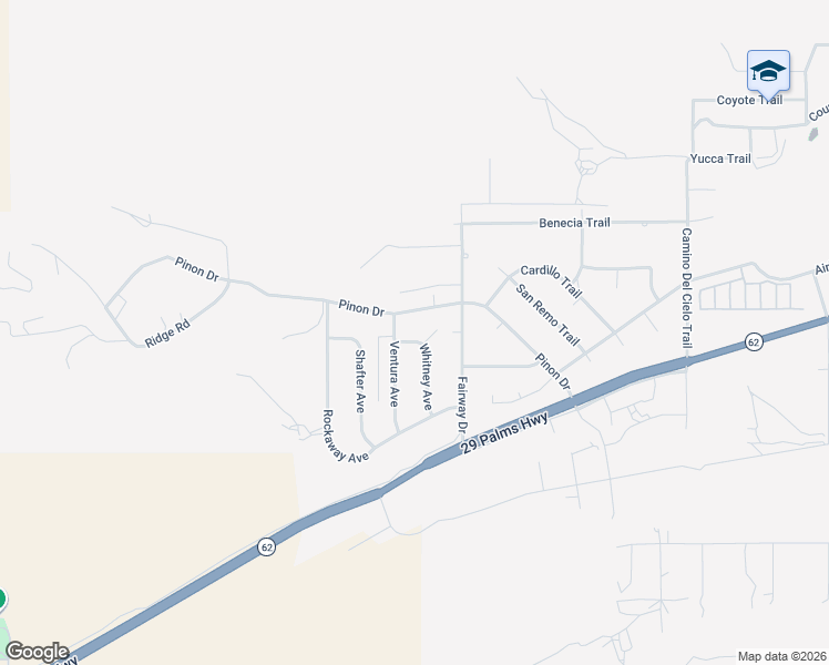 map of restaurants, bars, coffee shops, grocery stores, and more near 7525 Whitney Avenue in Yucca Valley