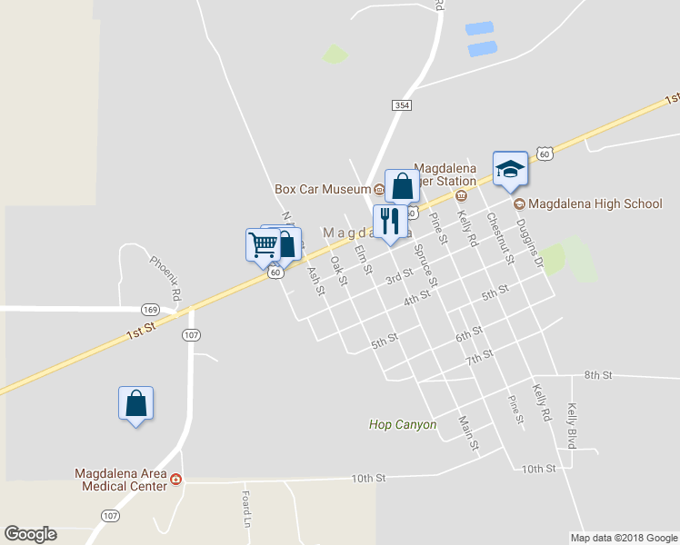 map of restaurants, bars, coffee shops, grocery stores, and more near 2nd Street & Oak Street in Magdalena