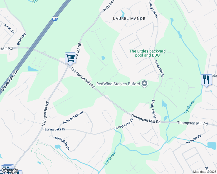 map of restaurants, bars, coffee shops, grocery stores, and more near 4200 Ivey Ridge Court Northeast in Buford