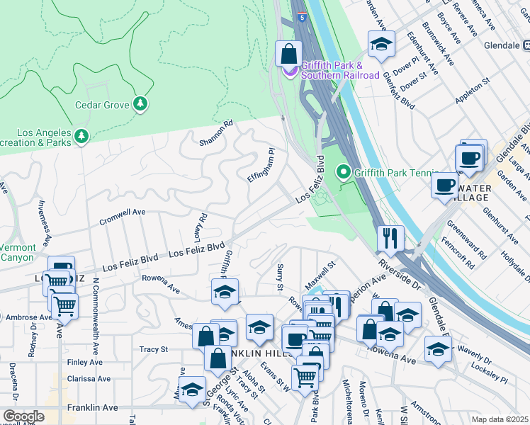map of restaurants, bars, coffee shops, grocery stores, and more near 3745 Los Feliz Boulevard in Los Angeles