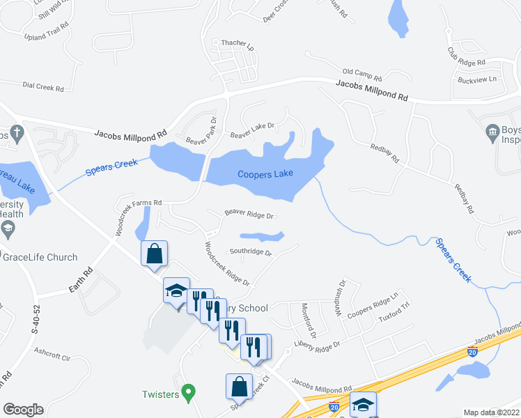 map of restaurants, bars, coffee shops, grocery stores, and more near 117 Beaver Ridge Drive in Elgin