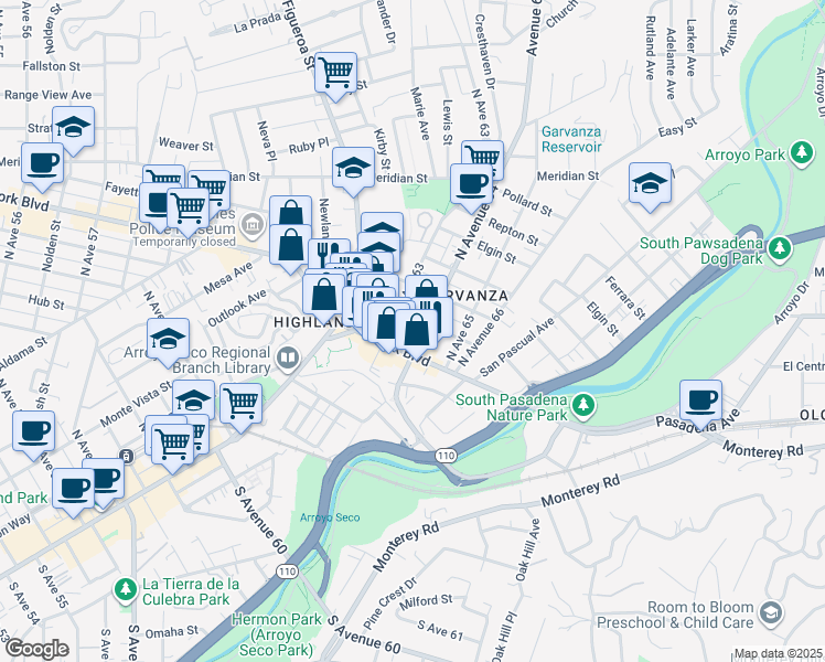 map of restaurants, bars, coffee shops, grocery stores, and more near 6320 York Boulevard in Los Angeles