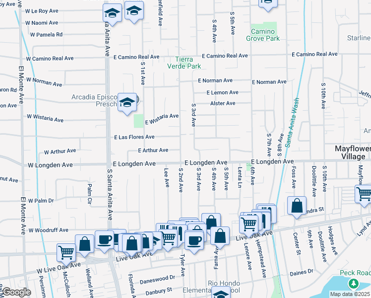 map of restaurants, bars, coffee shops, grocery stores, and more near 2 South 2nd Avenue in Arcadia