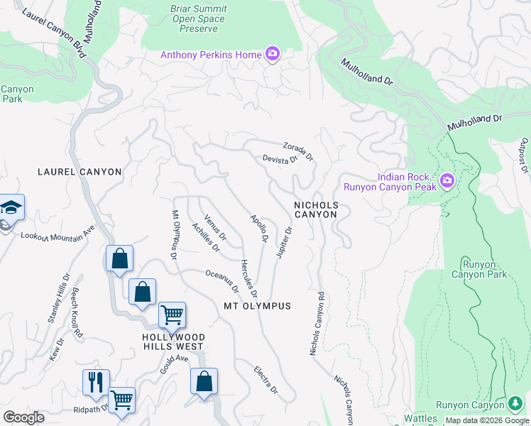 map of restaurants, bars, coffee shops, grocery stores, and more near 7567 Hermes Drive in Los Angeles