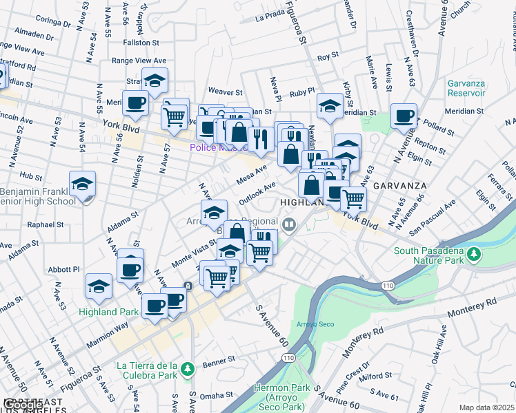 map of restaurants, bars, coffee shops, grocery stores, and more near 300 La Follette Drive in Los Angeles