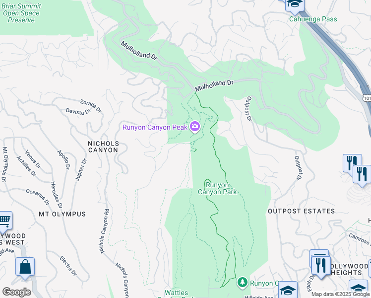 map of restaurants, bars, coffee shops, grocery stores, and more near 2450 Solar Drive in Los Angeles