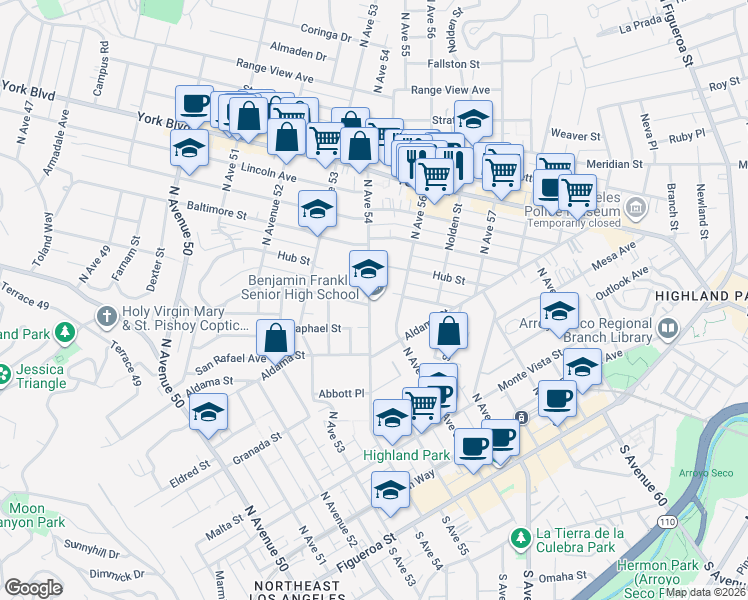 map of restaurants, bars, coffee shops, grocery stores, and more near 820 North Avenue 54 in Los Angeles