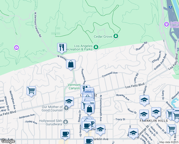map of restaurants, bars, coffee shops, grocery stores, and more near 4509 Dundee Drive in Los Angeles