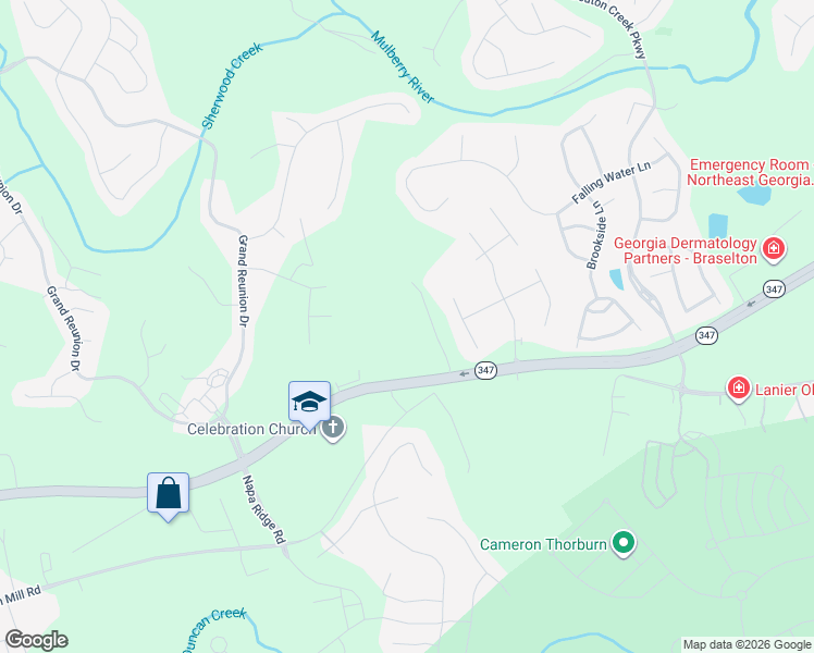 map of restaurants, bars, coffee shops, grocery stores, and more near 5664 Thompson Mill Rd in Hoschton
