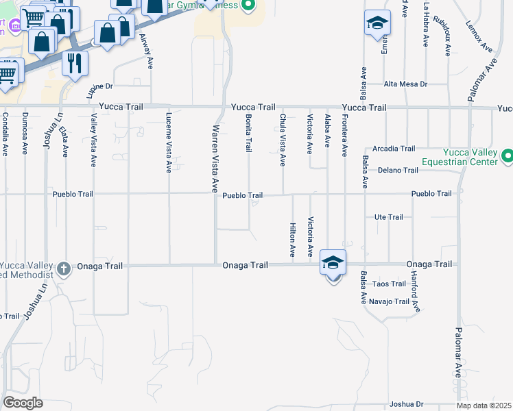 map of restaurants, bars, coffee shops, grocery stores, and more near 7509 Bonita Trail in Yucca Valley