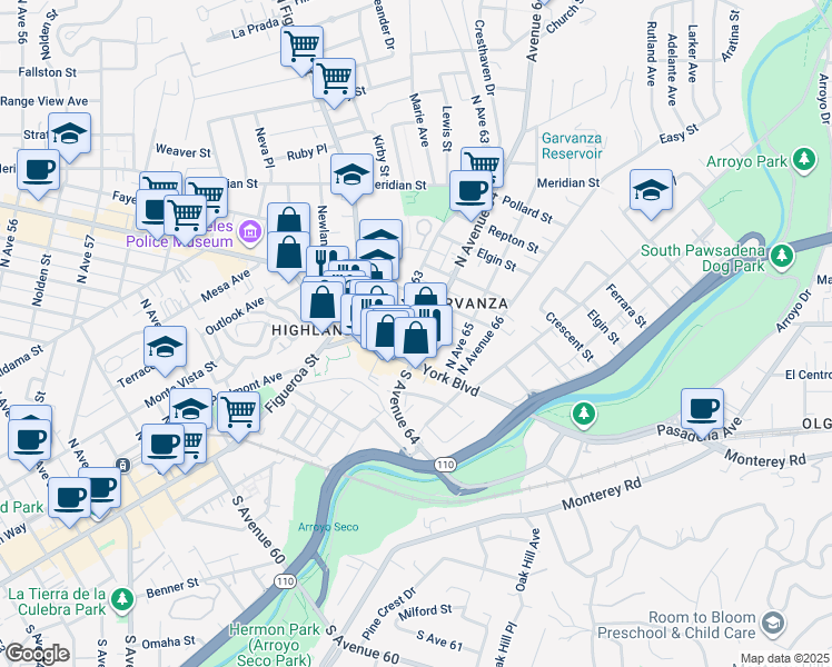 map of restaurants, bars, coffee shops, grocery stores, and more near in Los Angeles