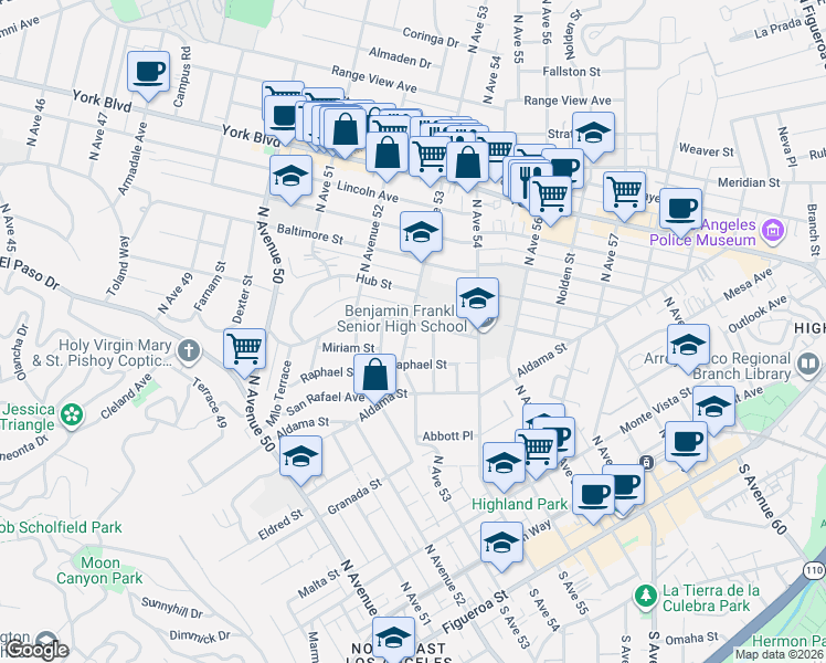 map of restaurants, bars, coffee shops, grocery stores, and more near 807 North Avenue 53 in Los Angeles