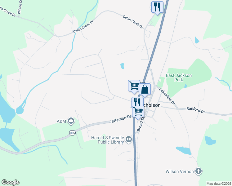 map of restaurants, bars, coffee shops, grocery stores, and more near 184 Ivy Creek Drive in Nicholson