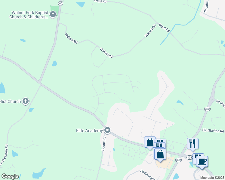 map of restaurants, bars, coffee shops, grocery stores, and more near 6696 Georgia 124 in Hoschton