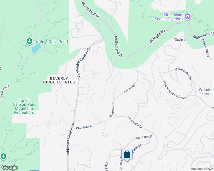 map of restaurants, bars, coffee shops, grocery stores, and more near 2545 Bowmont Drive in Beverly Hills