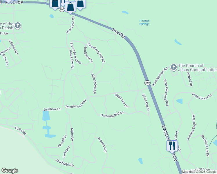 map of restaurants, bars, coffee shops, grocery stores, and more near 3051 Antelope Trail in Navajo County