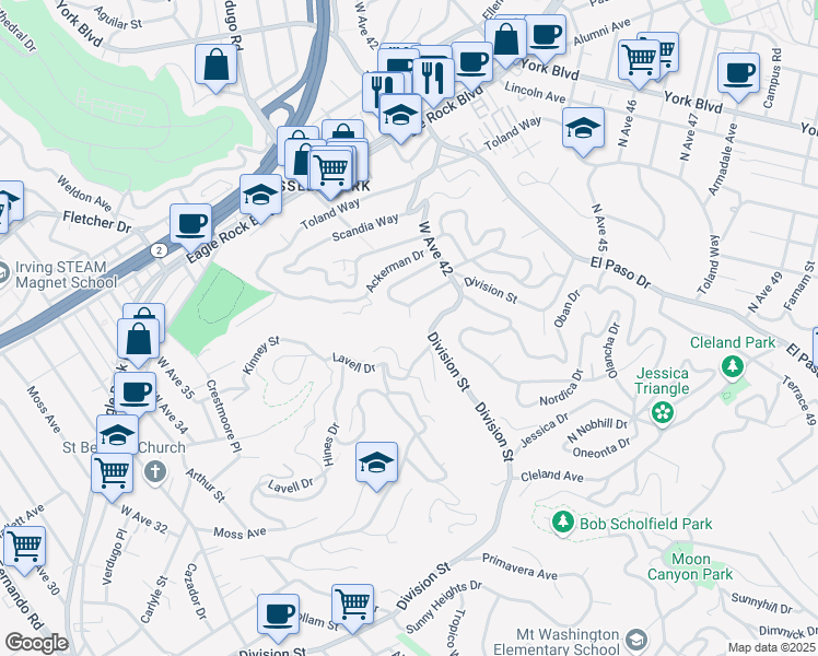 map of restaurants, bars, coffee shops, grocery stores, and more near 3919 Barryknoll Drive in Los Angeles