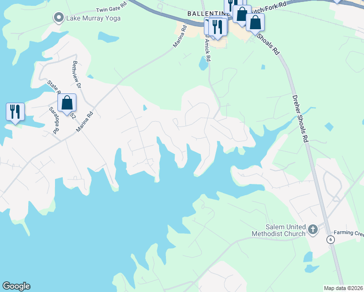 map of restaurants, bars, coffee shops, grocery stores, and more near 128 Cove Court in Irmo