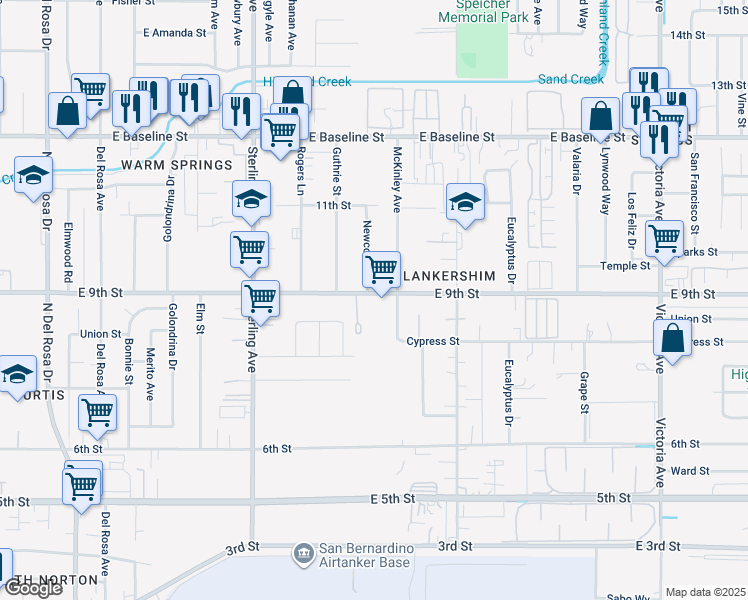map of restaurants, bars, coffee shops, grocery stores, and more near 25934 9th Street in San Bernardino