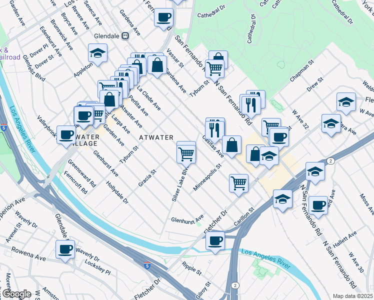 map of restaurants, bars, coffee shops, grocery stores, and more near 3326 La Clede Avenue in Los Angeles