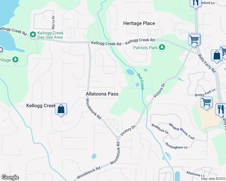 map of restaurants, bars, coffee shops, grocery stores, and more near 1643 Cumberland Trce in Acworth