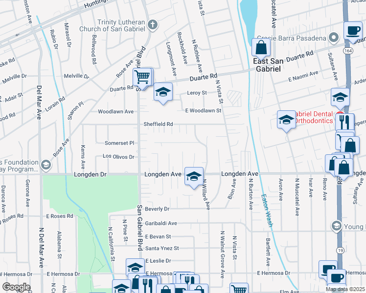 map of restaurants, bars, coffee shops, grocery stores, and more near 8348 Doris Avenue in San Gabriel