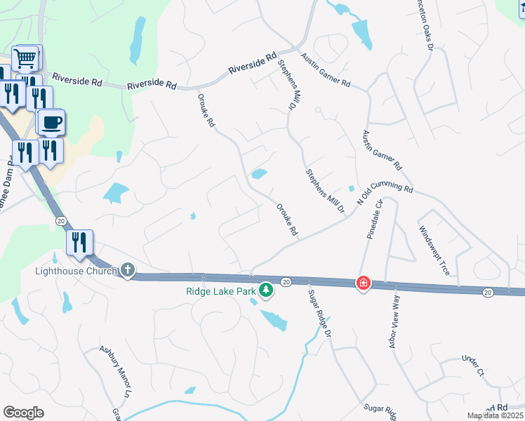 map of restaurants, bars, coffee shops, grocery stores, and more near 779 Avonley Creek Trace in Sugar Hill