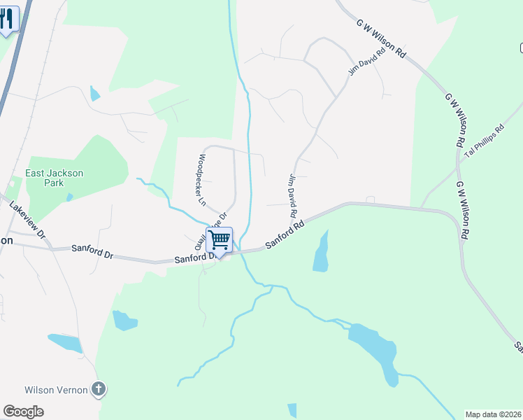 map of restaurants, bars, coffee shops, grocery stores, and more near 95 Jim David Road in Nicholson