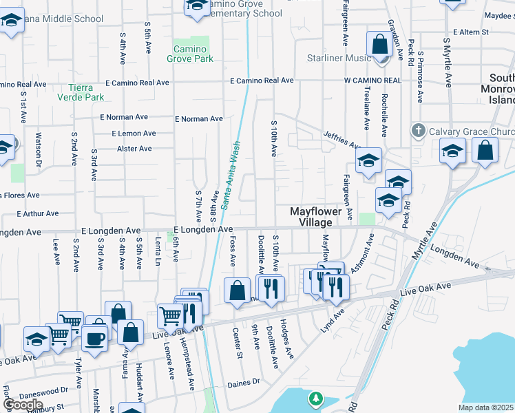 map of restaurants, bars, coffee shops, grocery stores, and more near 2708 Doolittle Avenue in Arcadia