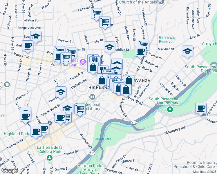 map of restaurants, bars, coffee shops, grocery stores, and more near 6235 York Boulevard in Los Angeles