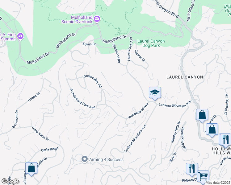 map of restaurants, bars, coffee shops, grocery stores, and more near 8615 Skyline Drive in Los Angeles