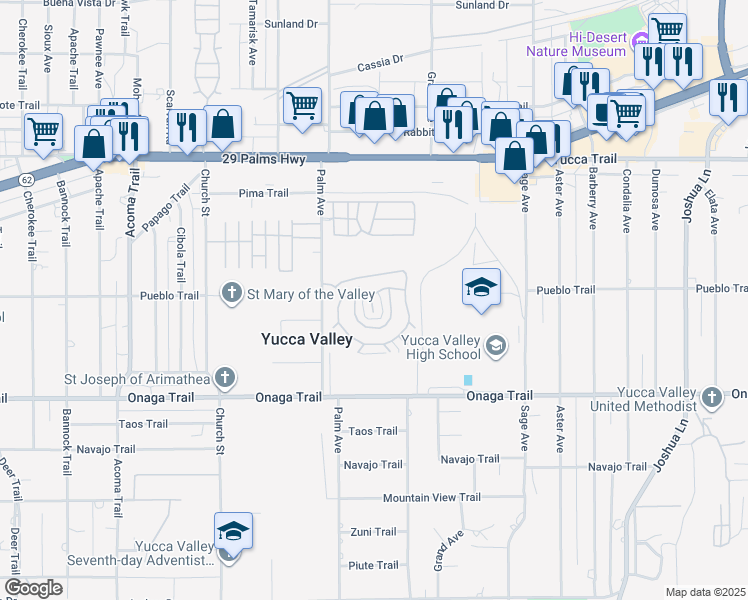 map of restaurants, bars, coffee shops, grocery stores, and more near in Yucca Valley