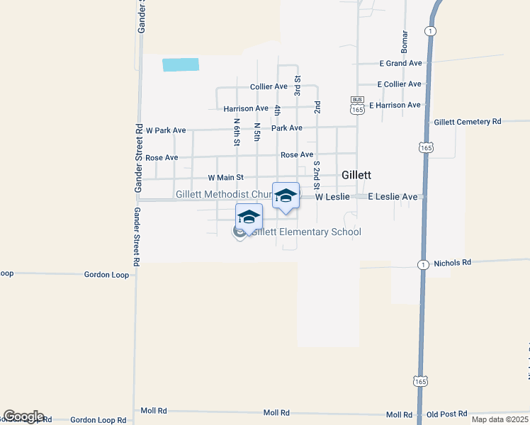 map of restaurants, bars, coffee shops, grocery stores, and more near 405 West Leslie Avenue in Gillett