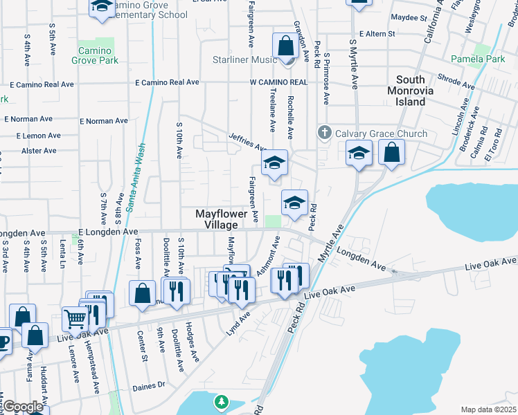 map of restaurants, bars, coffee shops, grocery stores, and more near 2665 Fairgreen Avenue in Arcadia