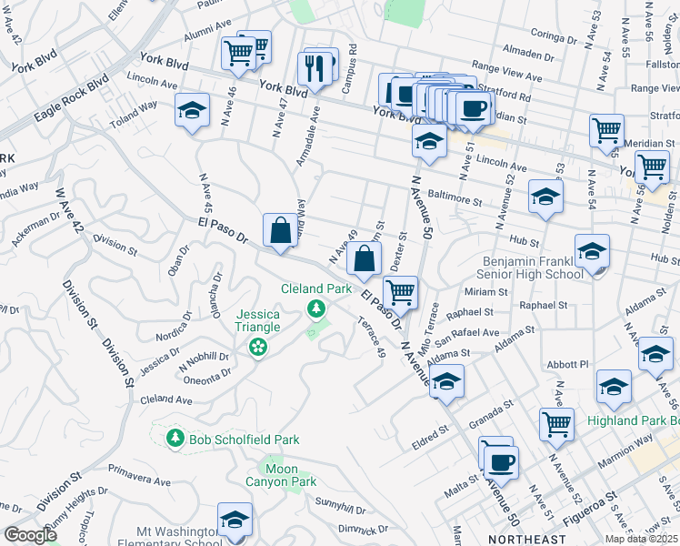 map of restaurants, bars, coffee shops, grocery stores, and more near 939 Farnam Street in Los Angeles