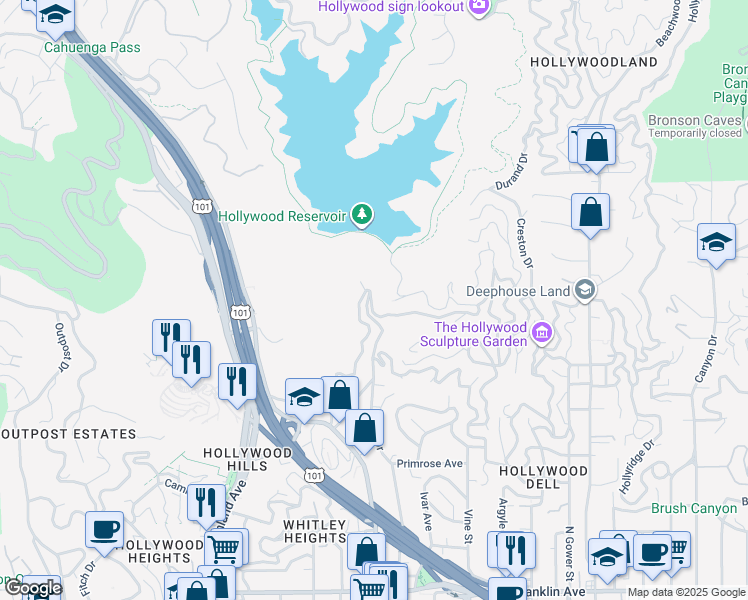 map of restaurants, bars, coffee shops, grocery stores, and more near 2448 San Marco Drive in Los Angeles