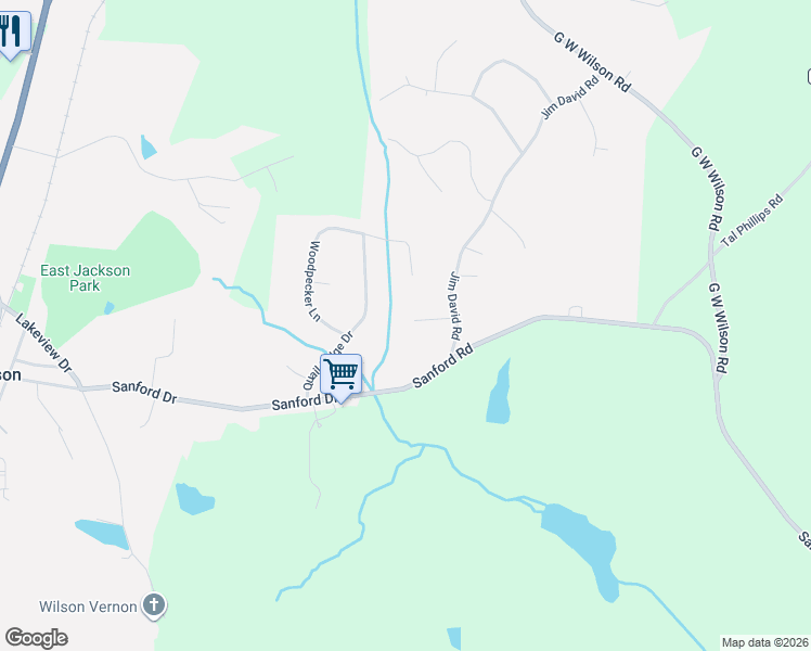 map of restaurants, bars, coffee shops, grocery stores, and more near 95 Jim David Road in Nicholson