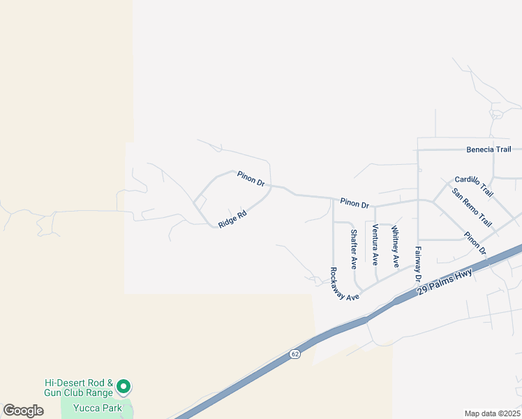 map of restaurants, bars, coffee shops, grocery stores, and more near 54045 Ridge Road in Yucca Valley