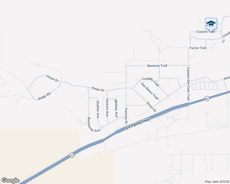 map of restaurants, bars, coffee shops, grocery stores, and more near 54425 Pinon Drive in Yucca Valley