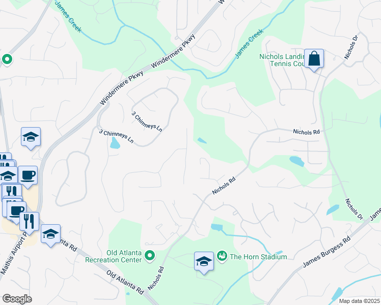 map of restaurants, bars, coffee shops, grocery stores, and more near 4300 Old Oak Trce in Cumming